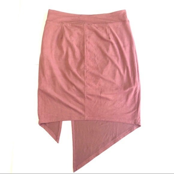 Lulu's Mauve Faux Suede Skirt Dusty Rose Pink Asymmetrical| Light Academia Fall - Picture 3 of 6